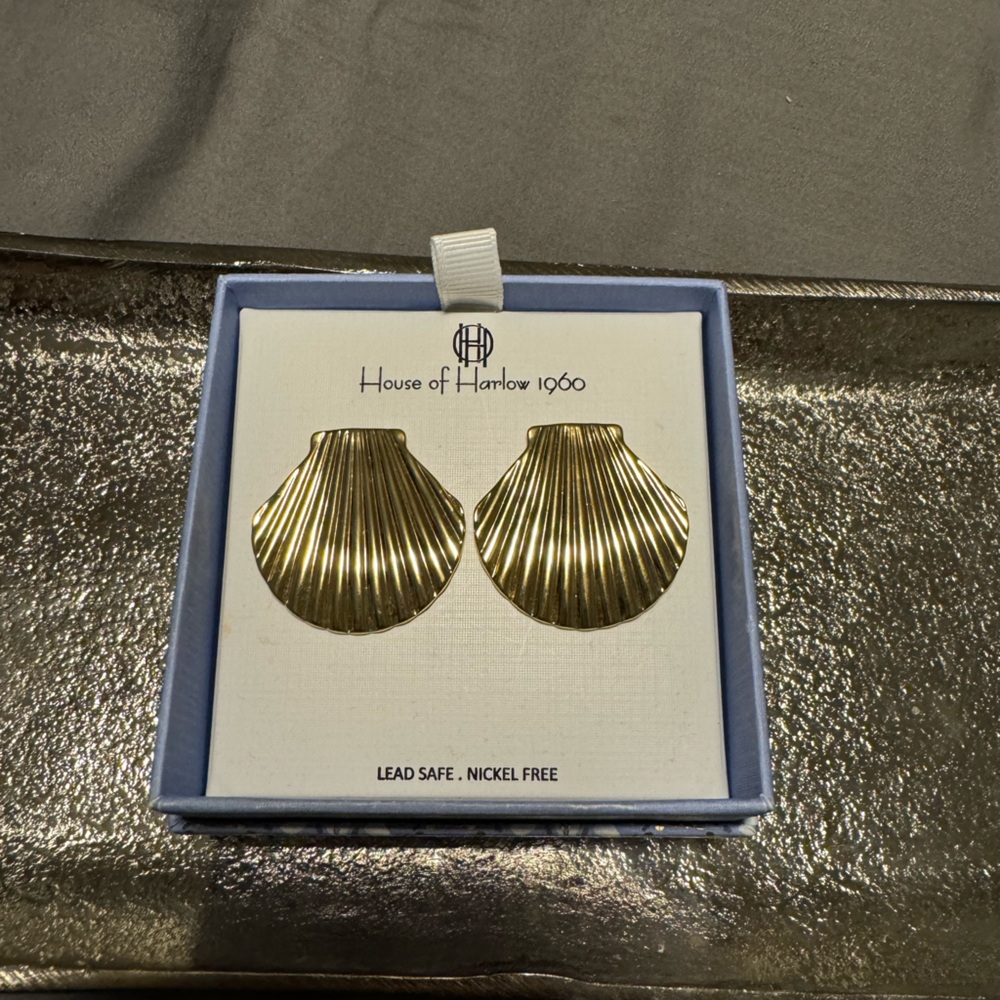 House of Harlow 1960 Metallic Gold Shell Earrings